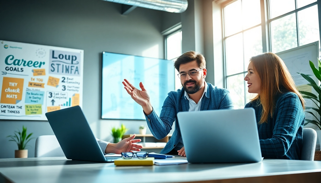Engaging career coaching session with a coach guiding a client toward career growth.