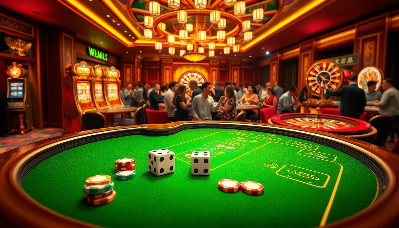 Tài xỉu MD5 gameplay featuring dice and vibrant casino atmosphere.