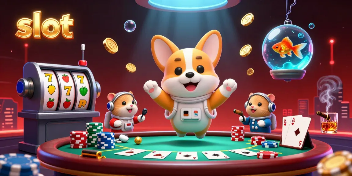 Spin slots in a vibrant casino scene featuring cartoon characters, poker chips, and dynamic game elements.