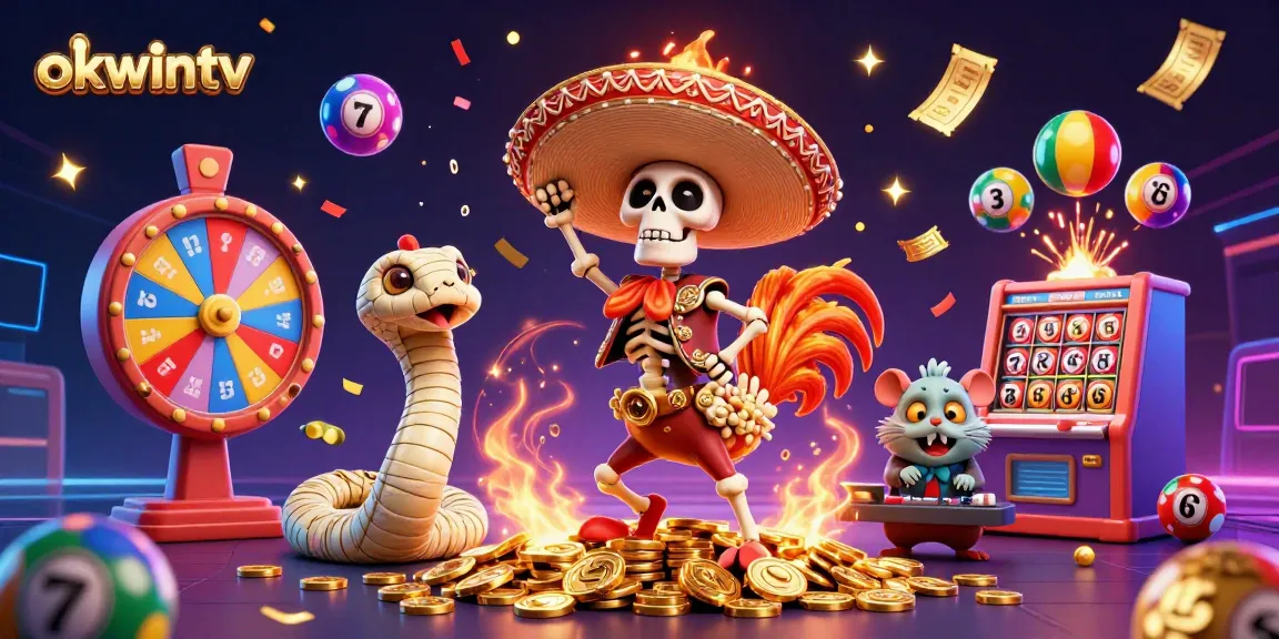 Engage in vibrant gaming action with okwintv’s thrilling lottery scene featuring dynamic characters and elements.