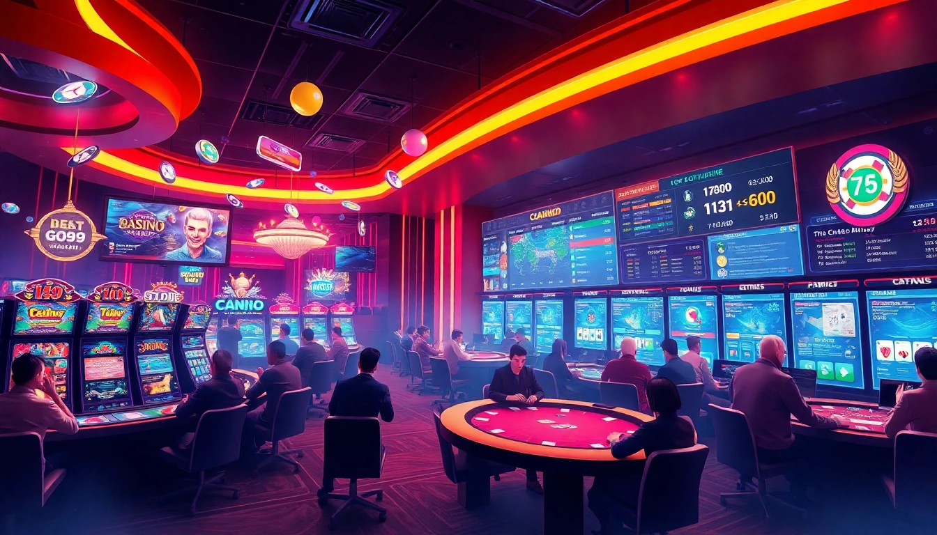 Engaging scene of players enjoying diverse games at nhà cái go99 online casino.