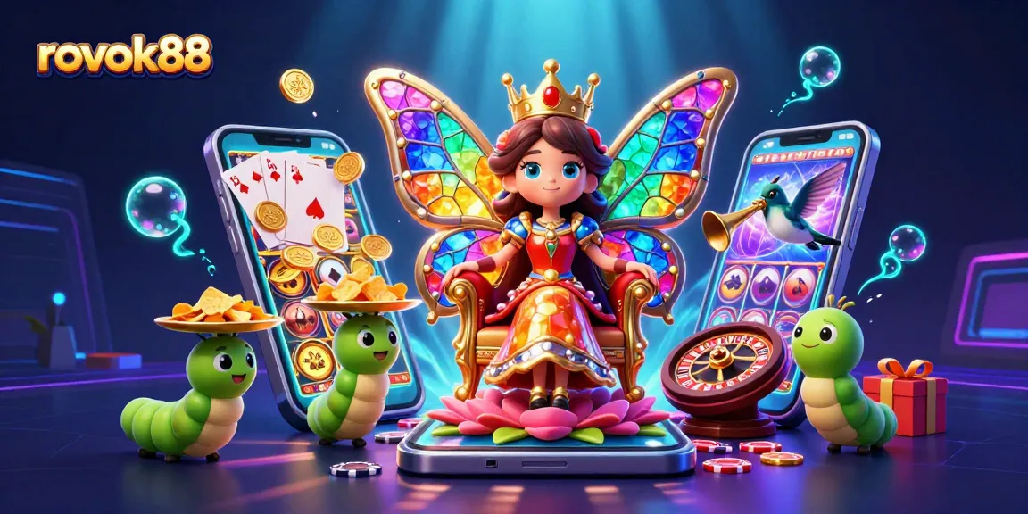 Experience the thrill with rokok88 through vibrant slots and exciting gaming elements featuring a butterfly queen.