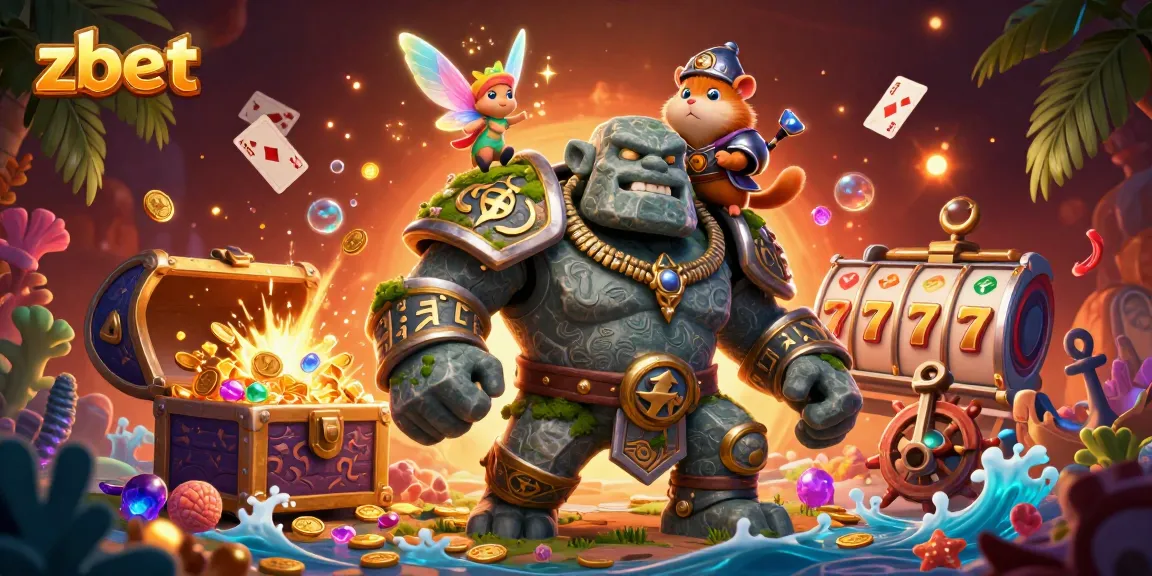Engage with zbet through an enchanting scene of lucky characters and magical treasures.