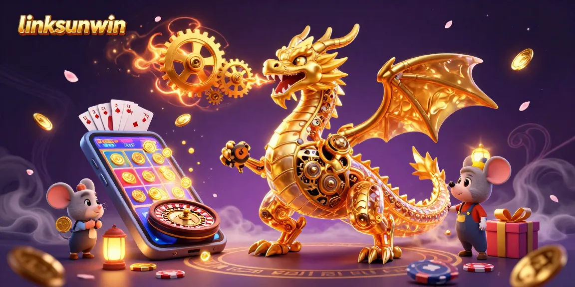 Experience big wins at linksunwin with a dynamic casino scene showcasing a golden dragon and vibrant games.