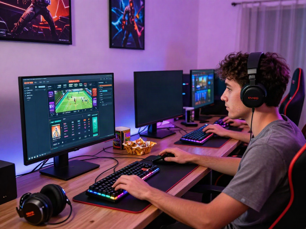 Gamer immersed in the SV88 online betting platform with vibrant gaming setup.