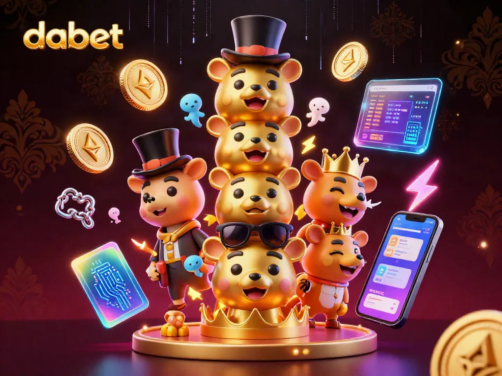 Dabet showcases an engaging casino scene with vibrant 3D elements and characters that capture the gaming excitement.