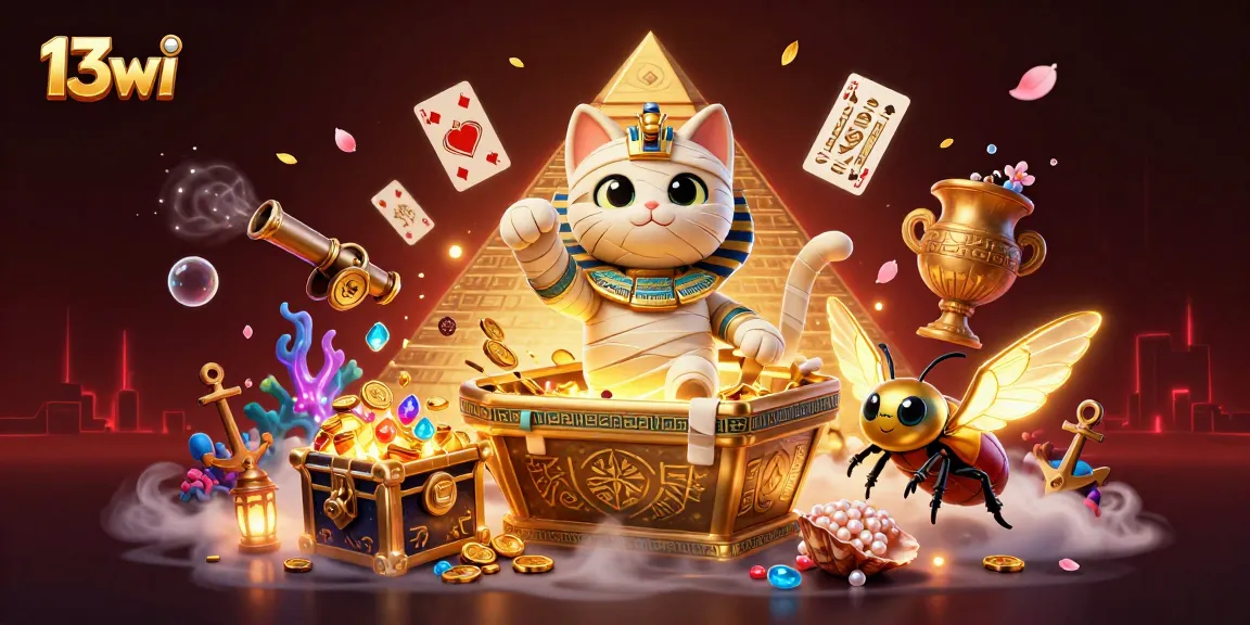 Engage with the thrilling world of 13wi in a vibrant 3D casino scene featuring dynamic Egyptian characters.