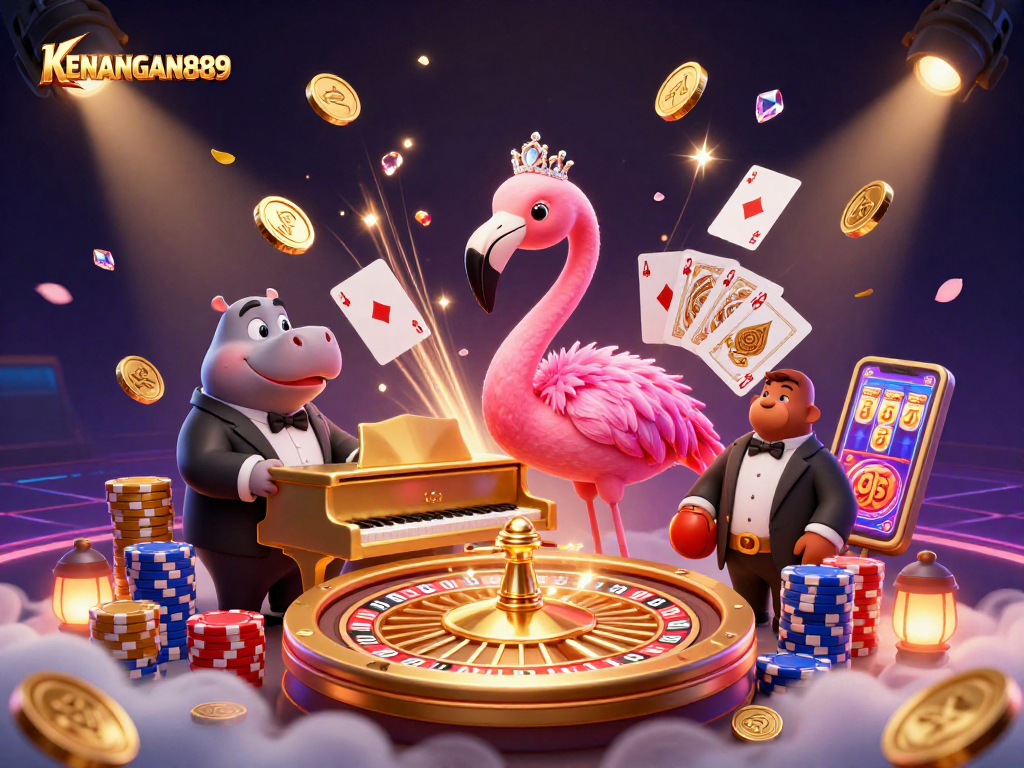 Experience KENANGAN889's vibrant casino atmosphere with lively characters and dynamic gaming elements.