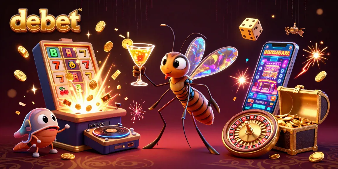 Experience debet's animated casino featuring a golden cocktail mascot and dynamic gaming elements.