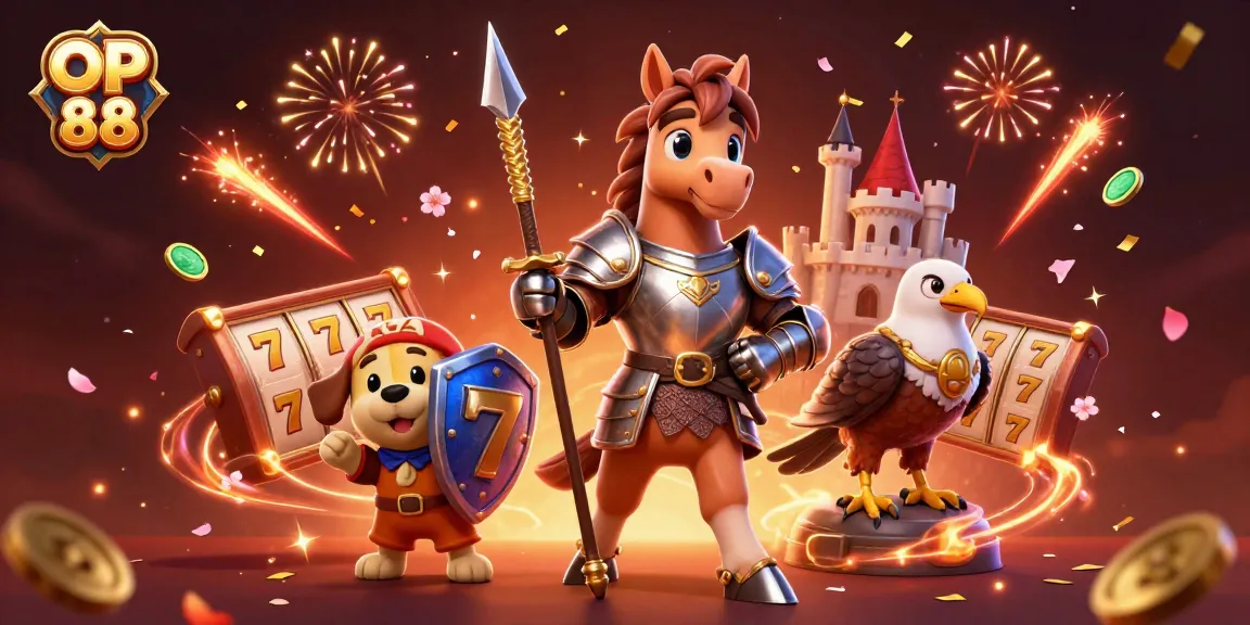 Experience winning moments with OP 88 in a vibrant casino scene filled with slots and lucky symbols