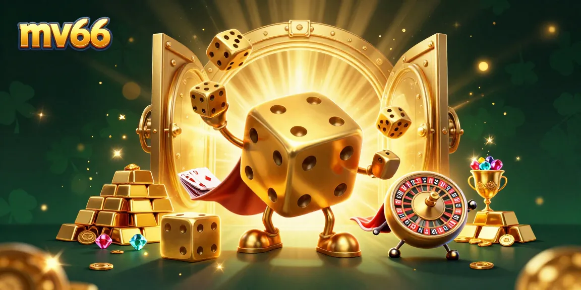 Experience thrilling moments at mv66 with dynamic golden dice and treasure in a vibrant casino scene.