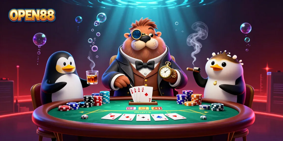 Engage in exciting poker action with OPEN88's vibrant underwater scene featuring unique characters