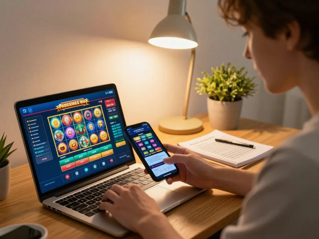 Engaging in online gaming on a mobile casino app, promoting nhất vip gaming strategies and responsible betting.