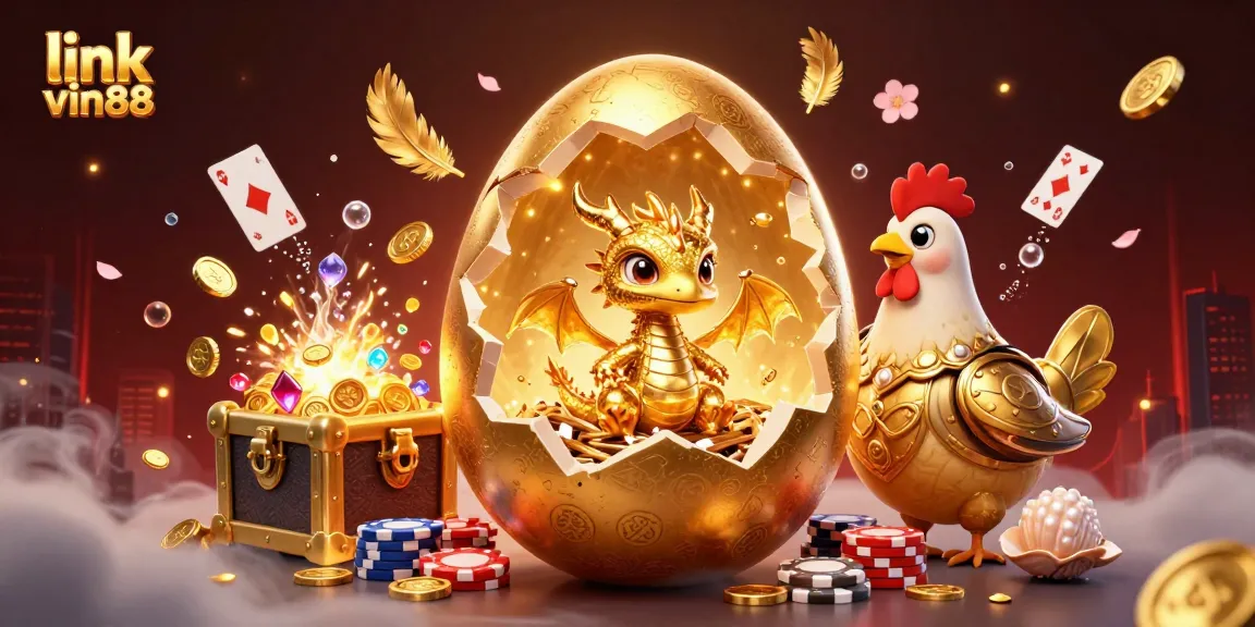 Experience thrilling gameplay with link vin88 as a golden dragon emerges from casino chips surrounded by treasures.