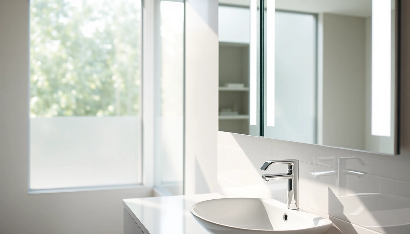 Showcase of a mirror and led lights in a modern bathroom design