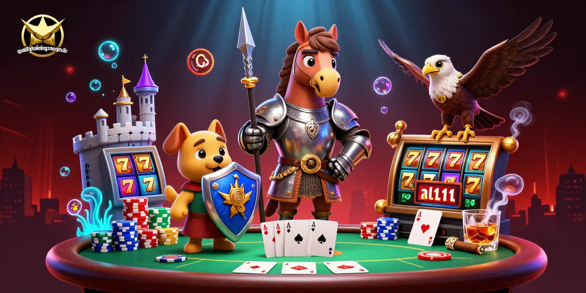 Qualitybuildingconceptsllc showcases a dynamic casino scene with a knight and squire playing poker amid swirling energy.