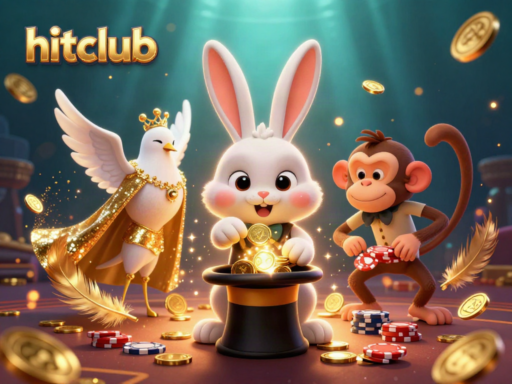 Experience the thrill of hitclub with a magician rabbit pulling treasures in a vibrant casino scene.