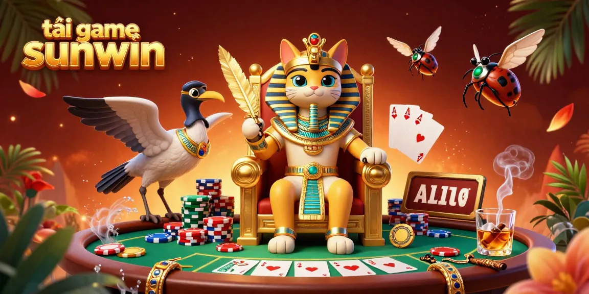 Play and tải game sunwin with 3D Egyptian characters at a vibrant poker setting.