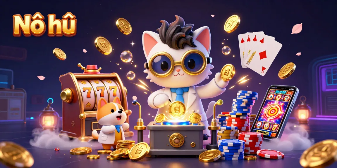 Nổ hũ slot machine captivating scene with animated characters and vibrant casino elements.