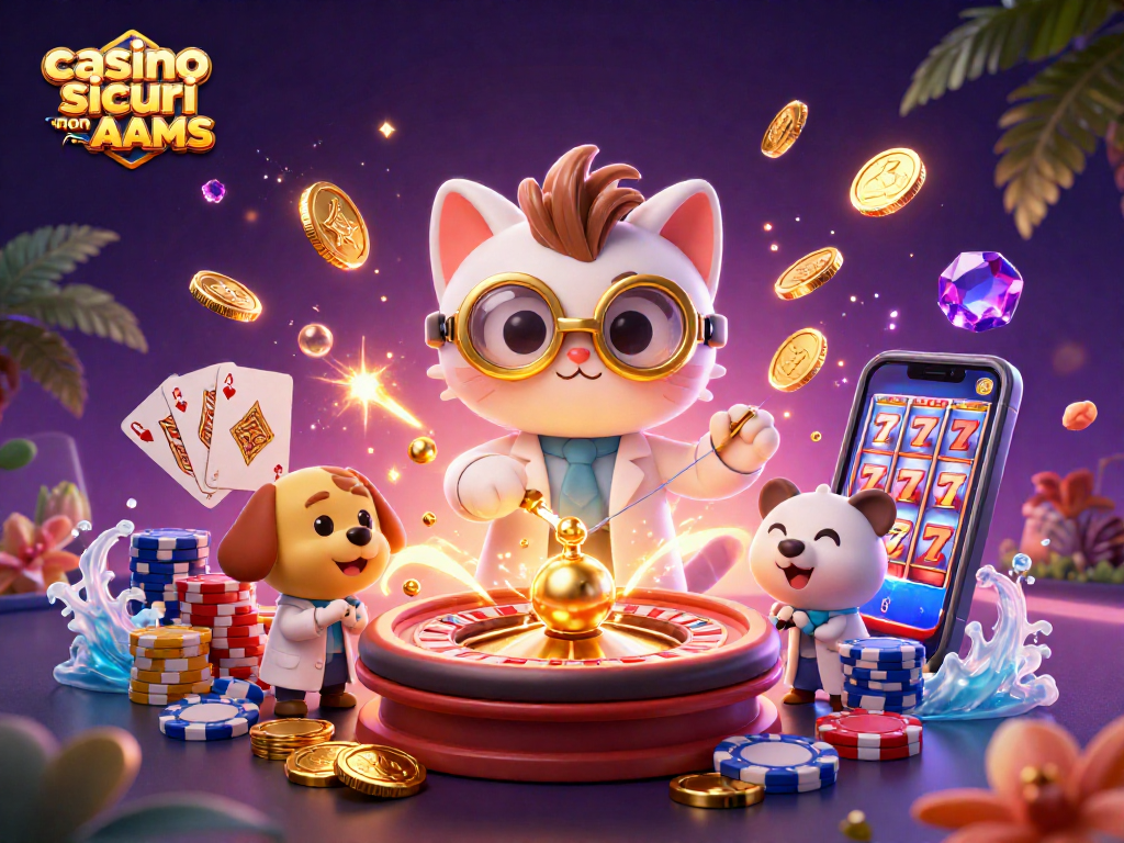 I casino sicuri non AAMS offrono emozioni con una macchina delle monete d'oro e un gatto scienziato.