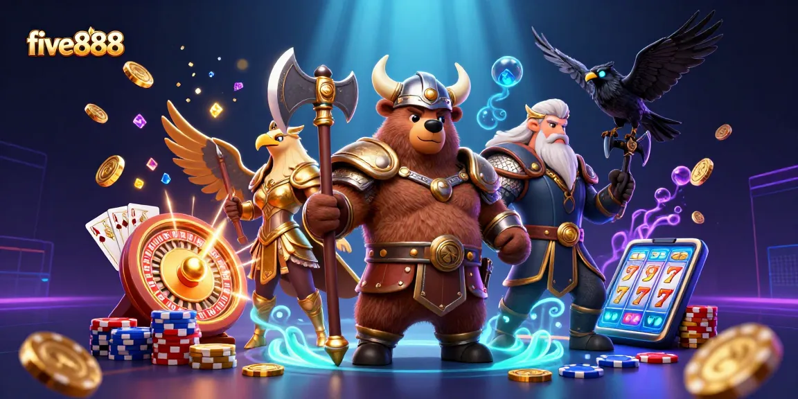 Engage with exciting five888 gaming action featuring vibrant characters and casino elements.