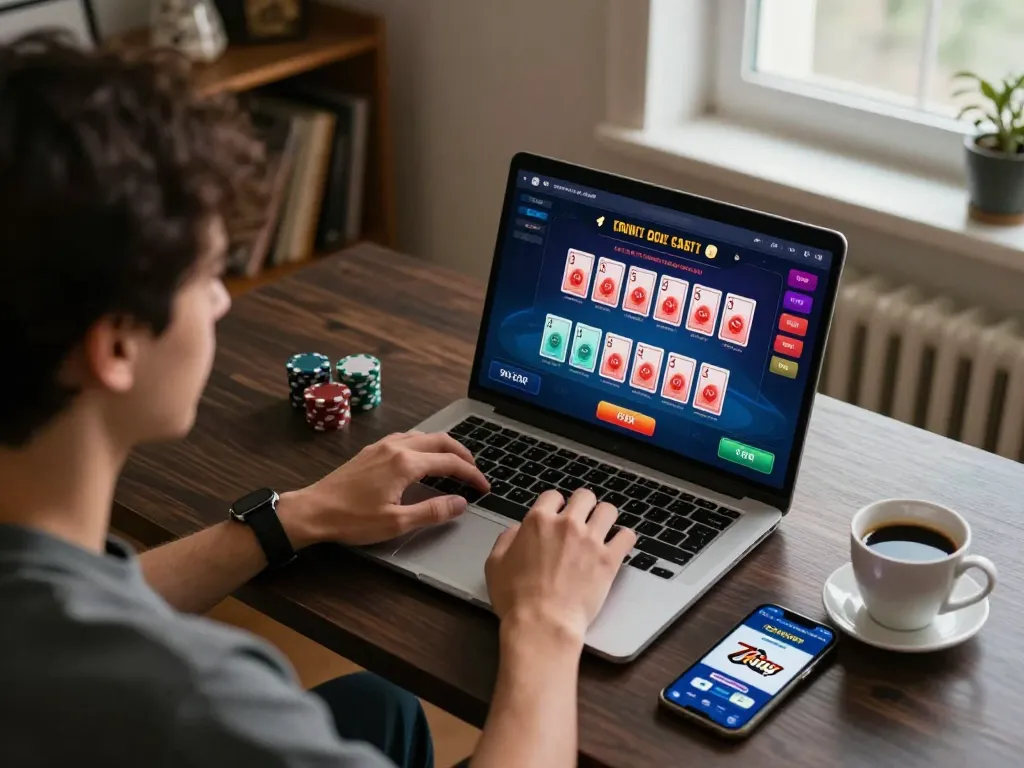 Engaging online poker gameplay on 79king app in stylish home environment
