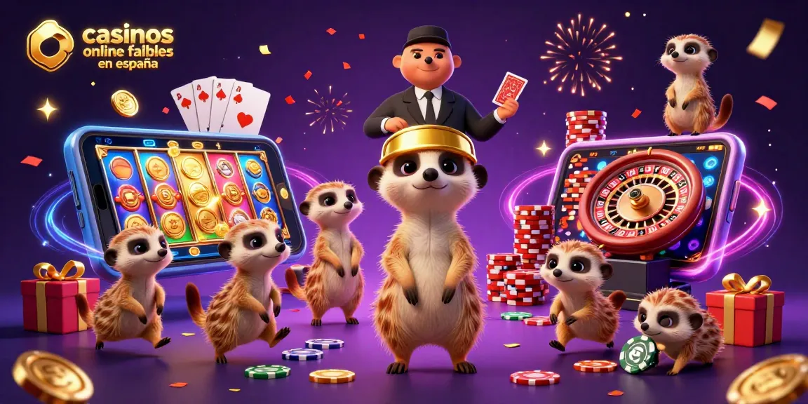Juega en casinos online fiables en España con divertidos personajes de suricatas disfrutando.