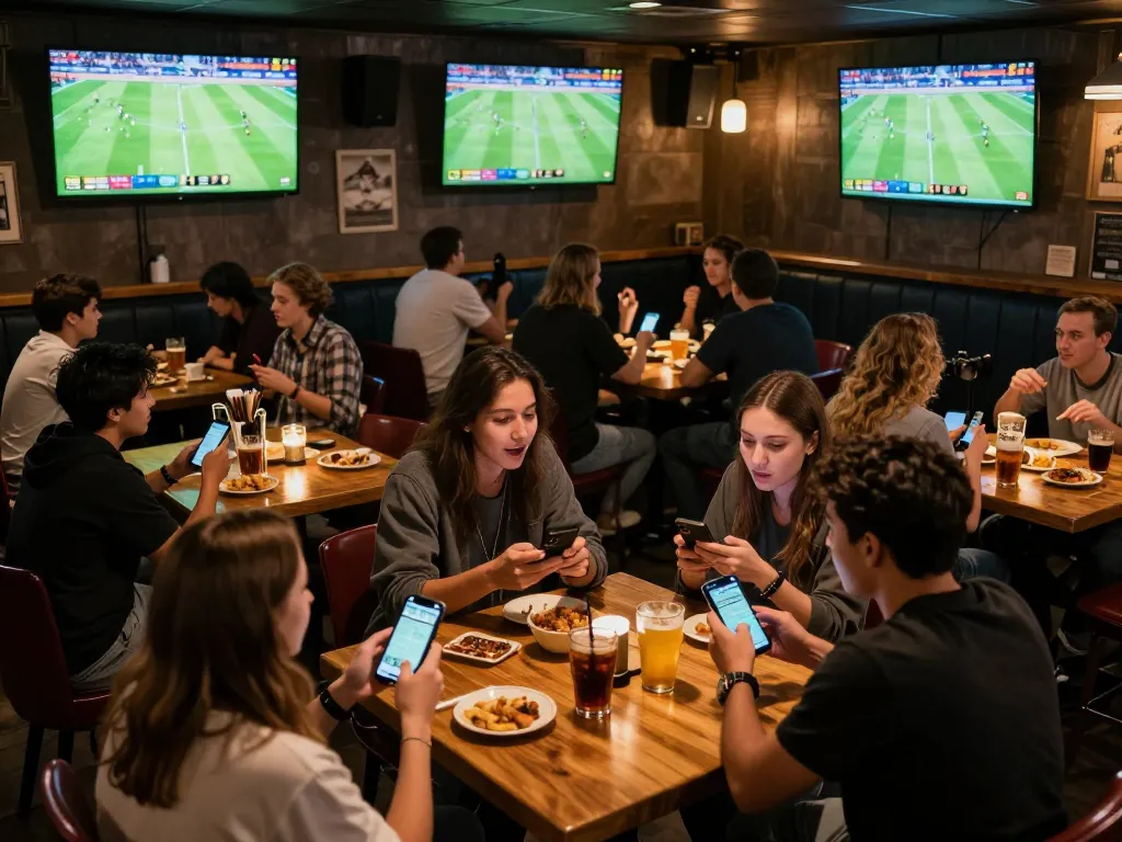bongdalu ngoại hạng anh live betting scene in a lively sports bar with fans enjoying the match.