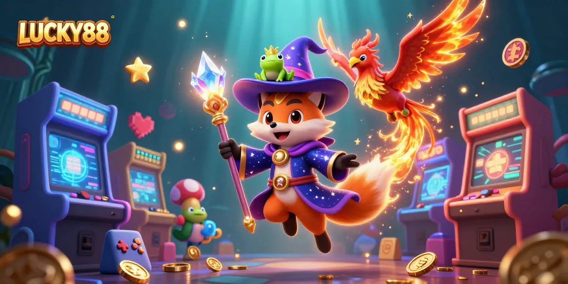 Experience the excitement of LUCKY88 with vibrant 3D casino characters and arcade-style elements.
