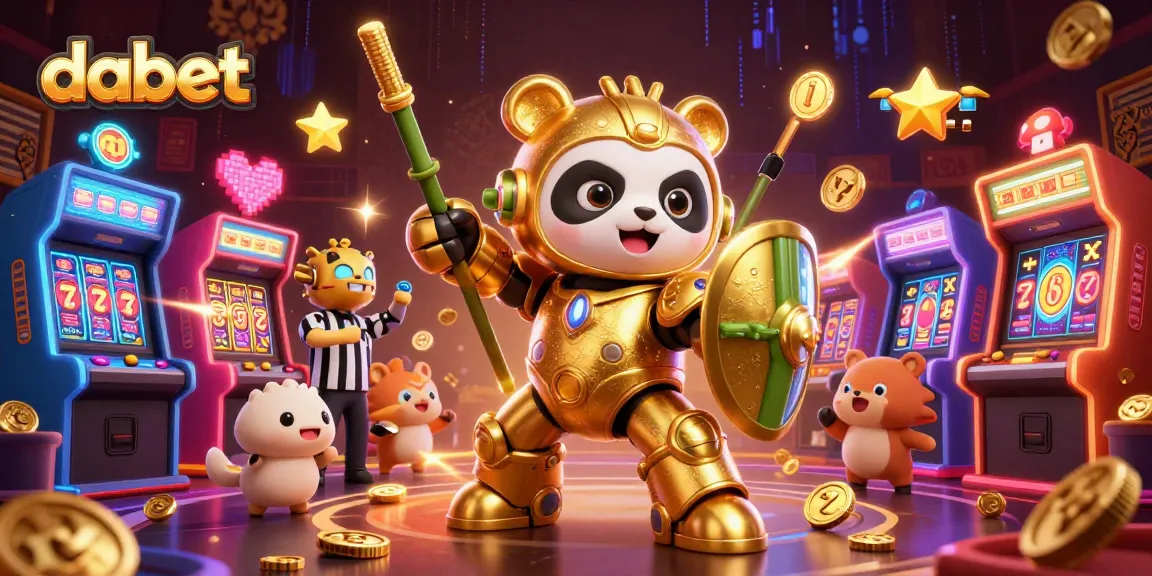dabet's exciting casino scene showcases a golden panda pilot and vibrant game elements bringing energy to the arena