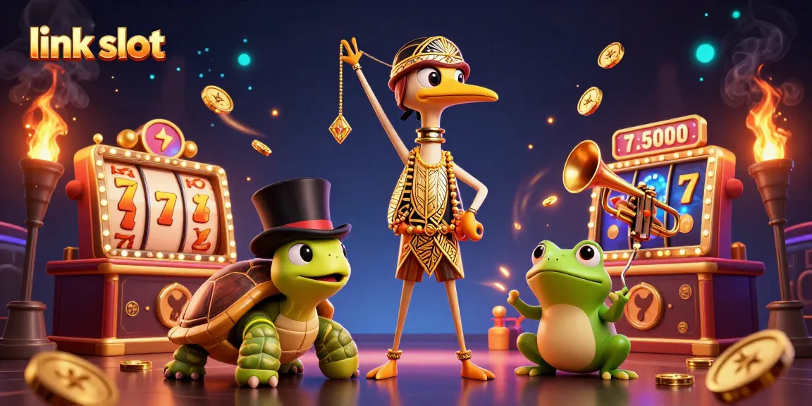 Experience the excitement of link slot games with vibrant characters and dynamic slot elements.