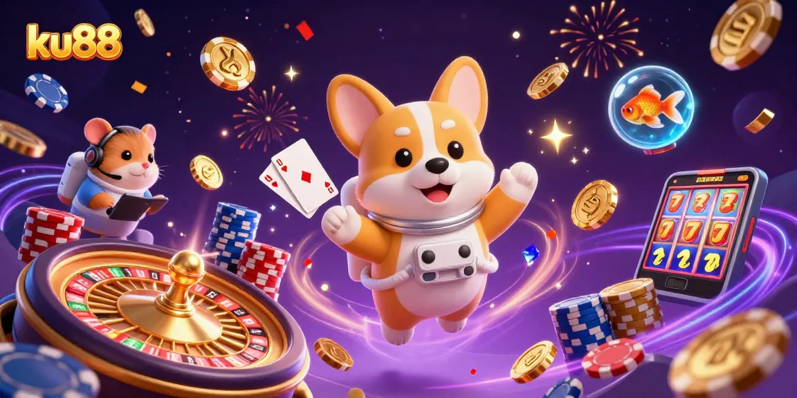 As the corgi astronaut spins the roulette wheel, ku88 captures the thrill of the space casino adventure.