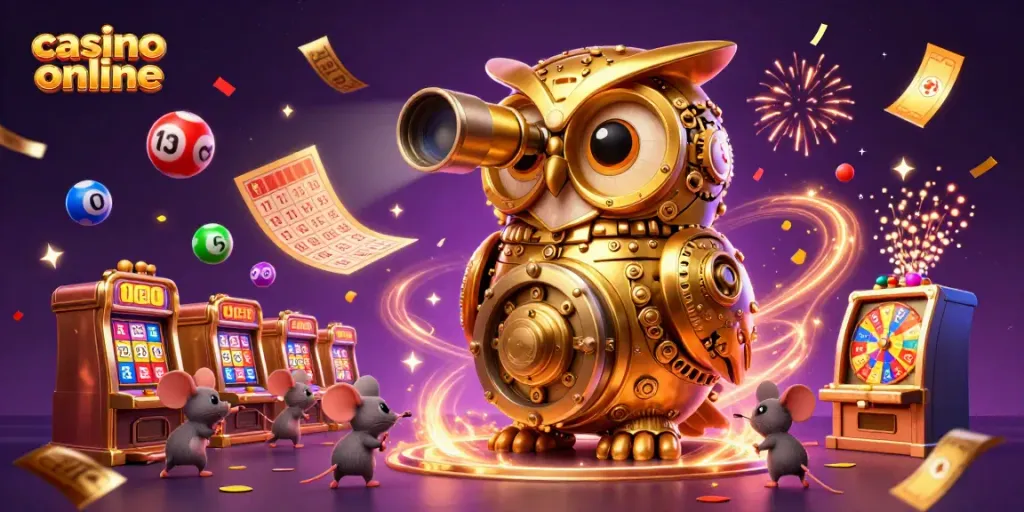 Juega en los mejores casinos online con un búho dorado y diversión ilimitada.