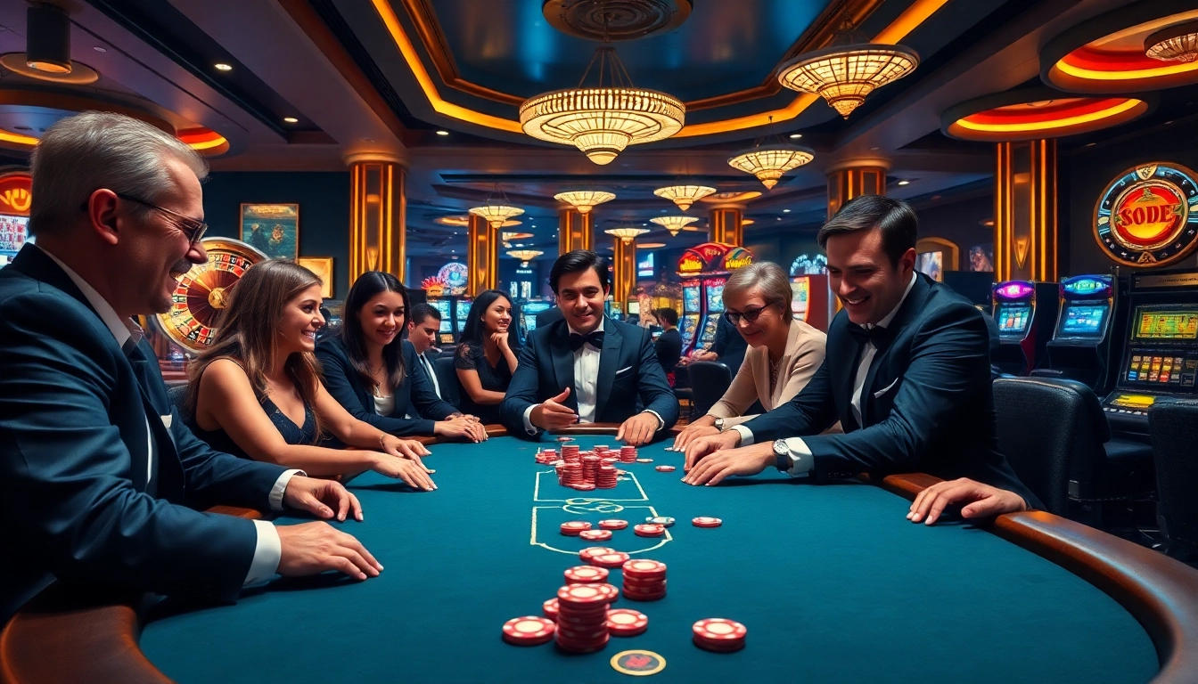 8kbet offers an exciting poker experience with players competing at a luxurious casino table.