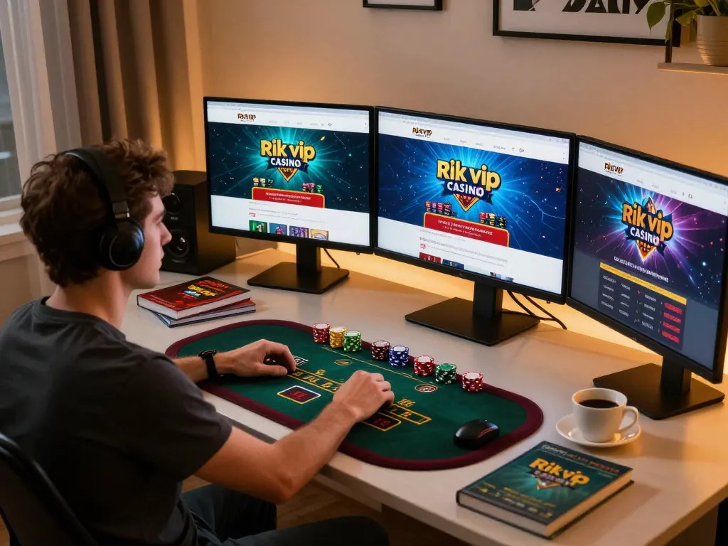 Engaging in live dealer blackjack on the rik vip platform during warm-lit home gaming.