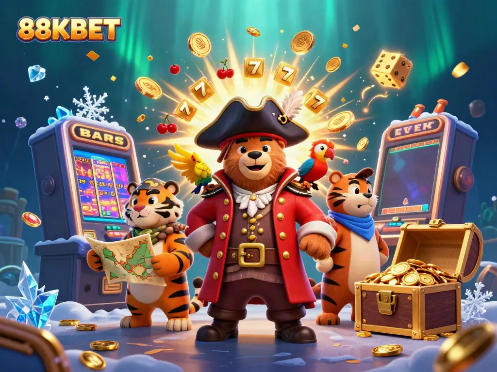 Experience the vibrant excitement of winning at 88KBET with dynamic casino elements and characters.