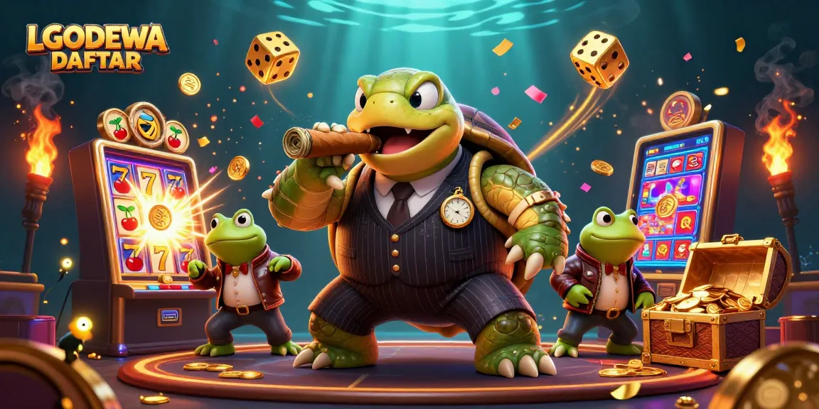 Activate excitement with LGODEWA DAFTAR featuring colorful casino games, a jackpot explosion, and vibrant characters.