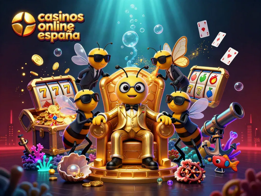 Un emocionante diseño de casinos online España con una escena vibrante de un jefe de mafia y símbolos de jackpot.