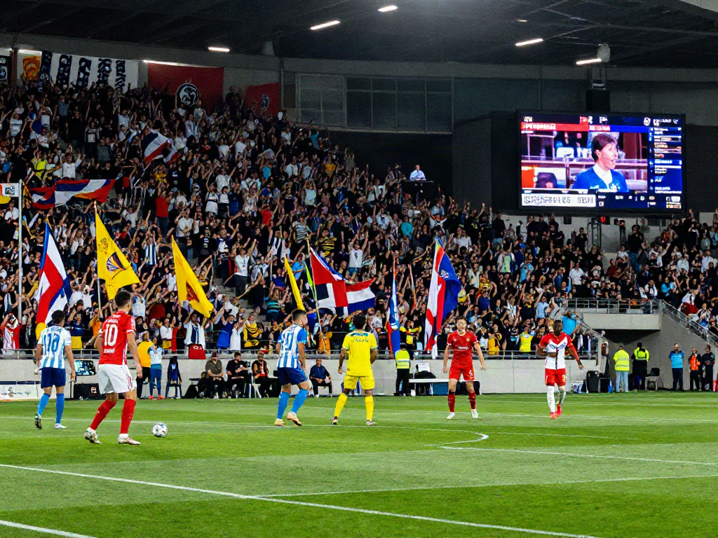 CakhiaTV live soccer match broadcast with fans cheering and players in action.