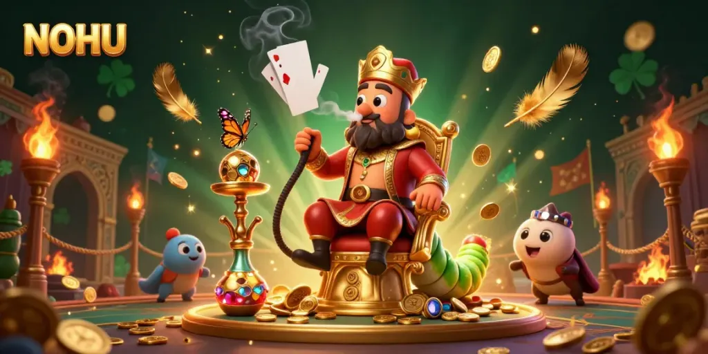 Experience thrilling gameplay with NOHU's enchanting caterpillar character in a vibrant casino world.