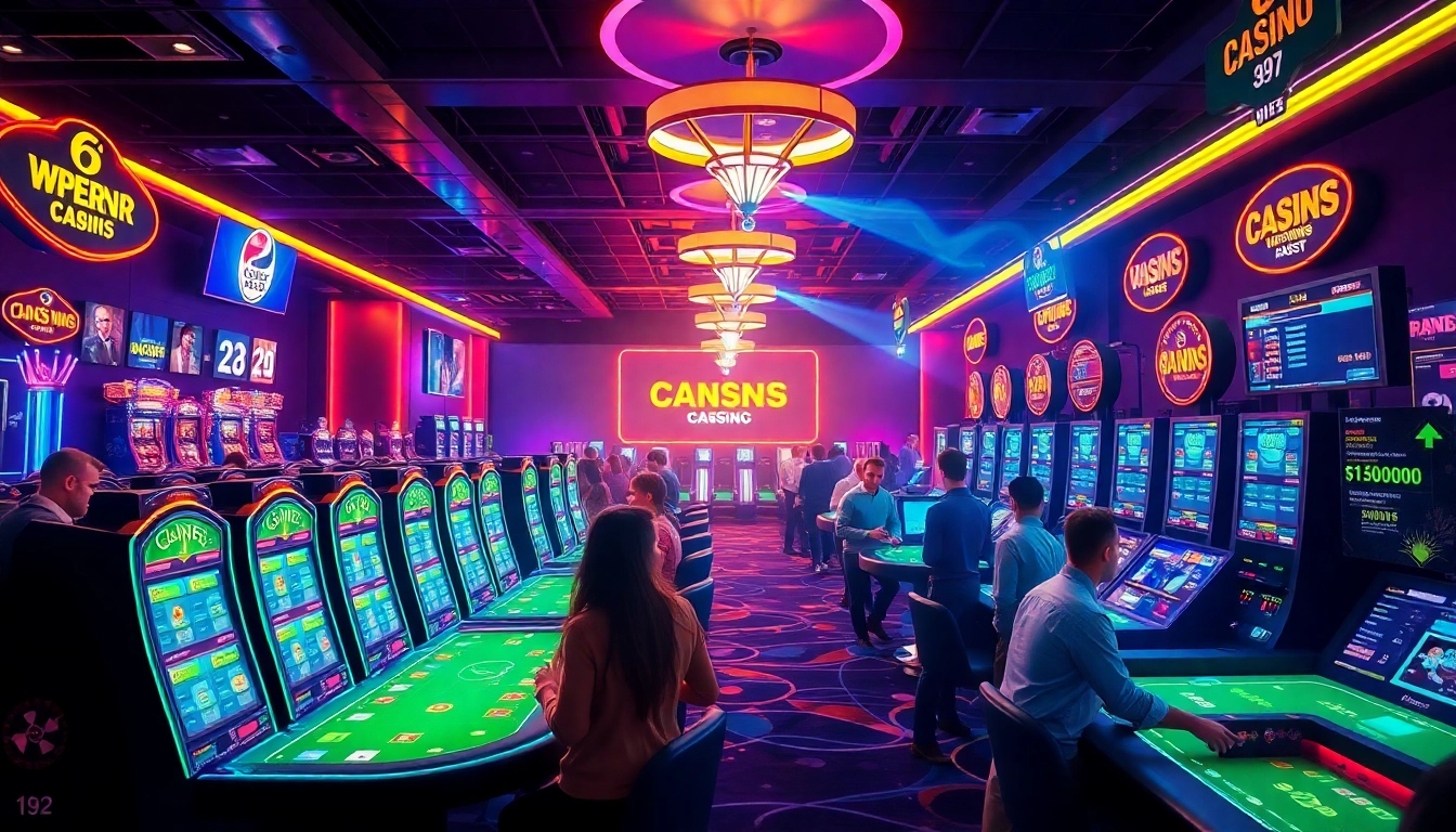 Exciting casino atmosphere showcasing 98win's vibrant gaming options and engaging players.
