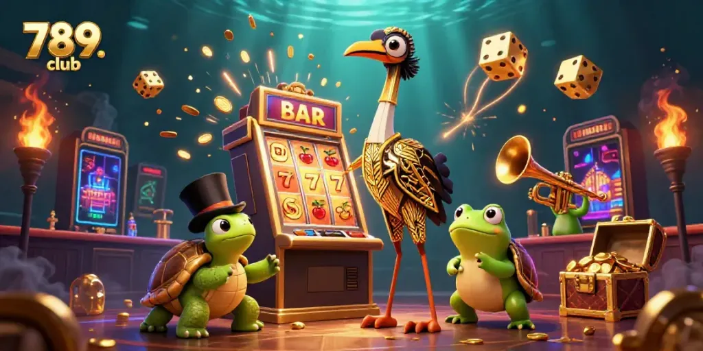 Experience the excitement of gambling at 789 club with vibrant 3D illustrations of games and characters.