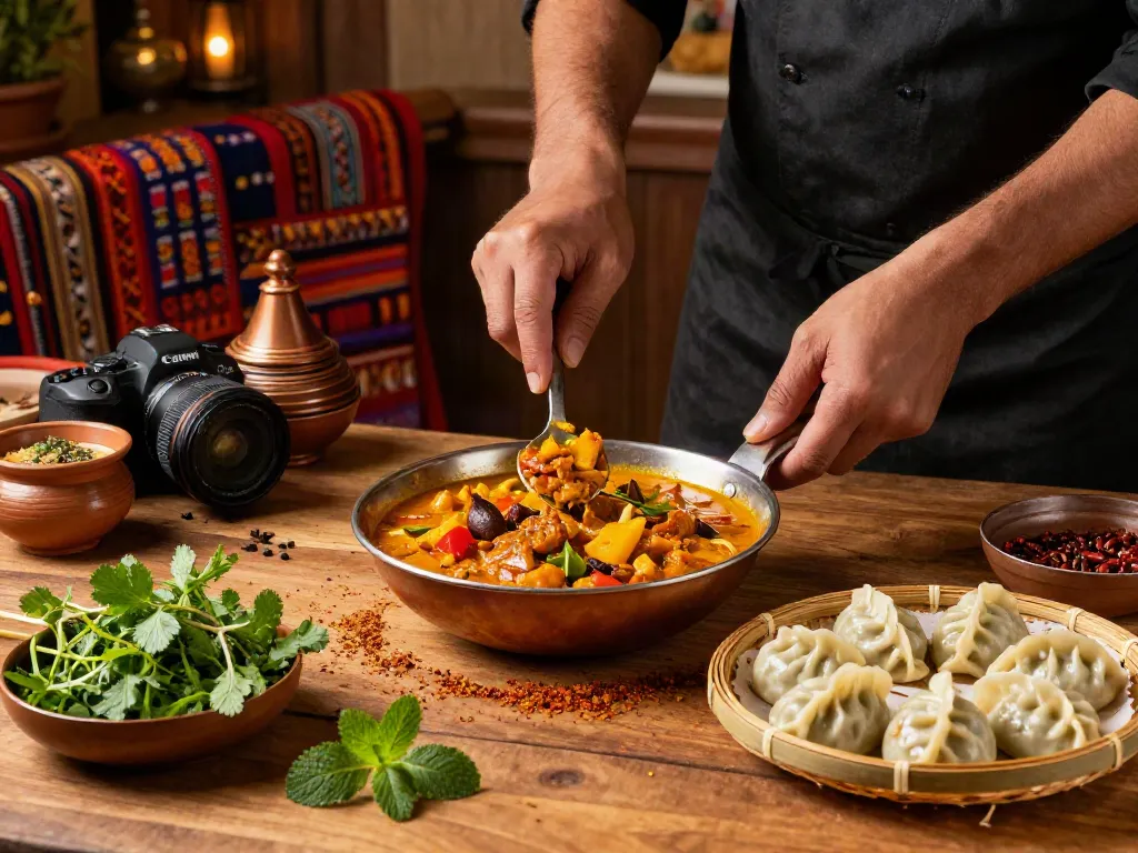 Succulent dishes from rokok88 featuring Indian curry and Nepalese momo.