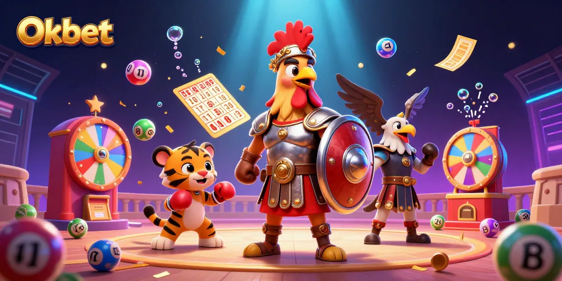 Engage with Oxbet's vibrant lottery scene featuring characters in a lively 3D arena, completely packed with excitement.