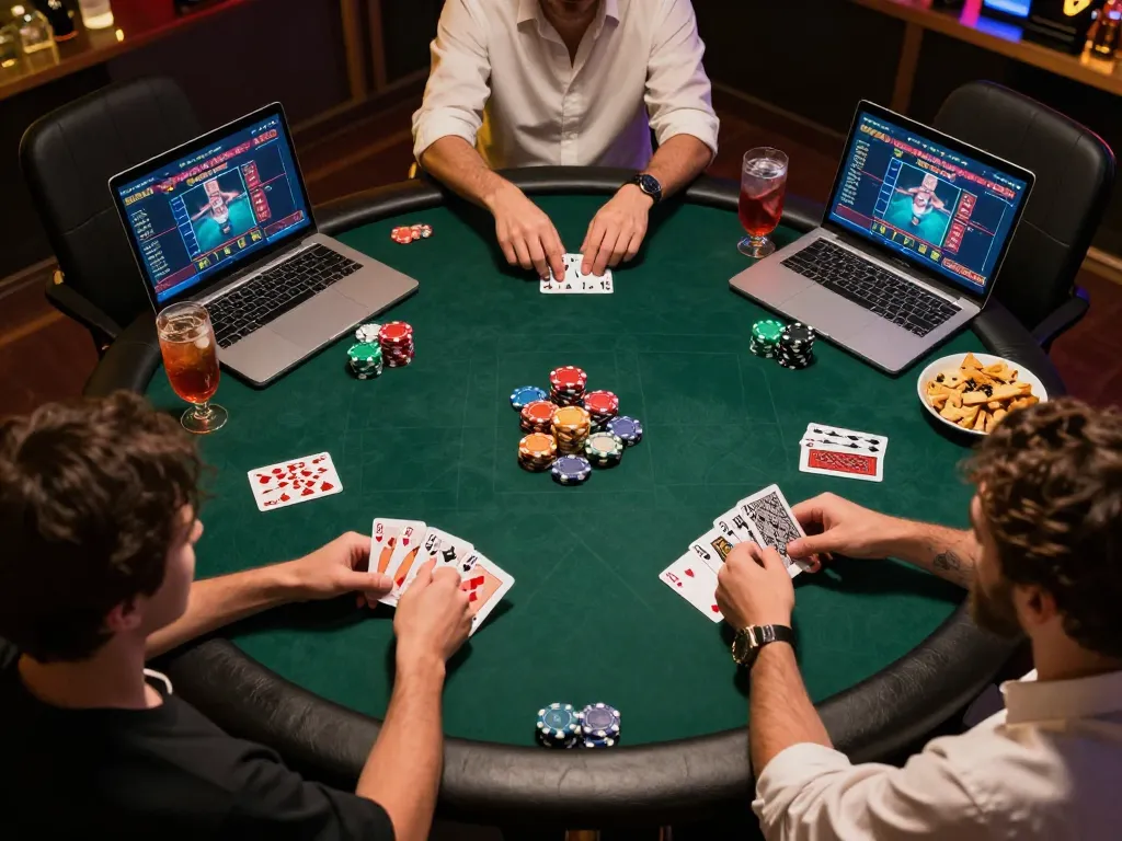 LC88 online gaming scene showcasing players' strategies with vibrant digital displays and cards.