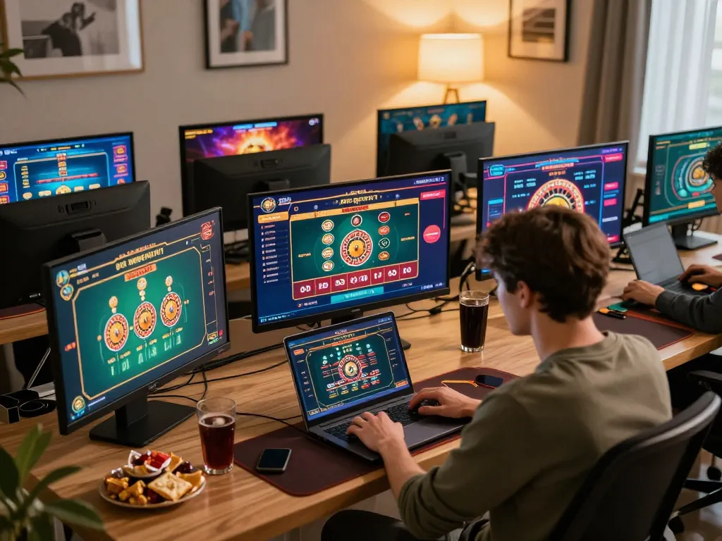 Engaging player immersed in tic88 casino online gaming at home with a laptop interface