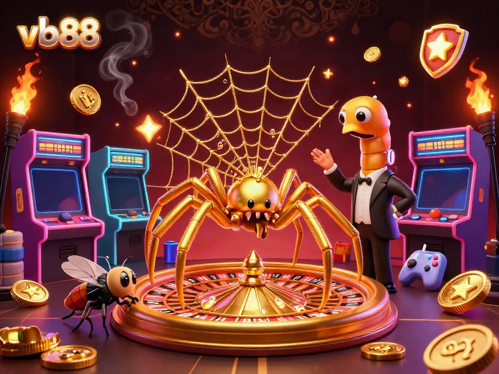 Experience thrilling gaming opportunities with vb88 as a golden spider weaves a roulette web.