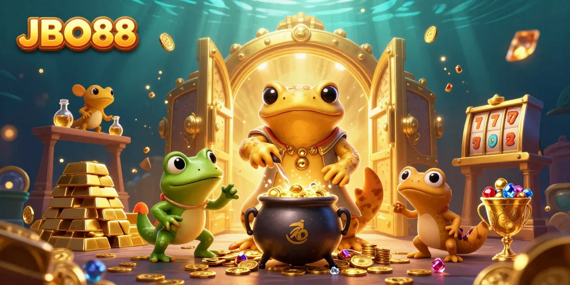 Experience thrilling gameplay with JBO88 in an enchanting gold transmutation scene showcasing slots and treasures.
