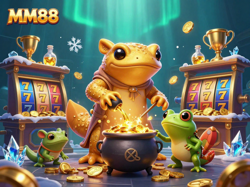 Experience the excitement of MM88 with a vibrant 3D illustration of thrilling casino elements and enchanting characters.