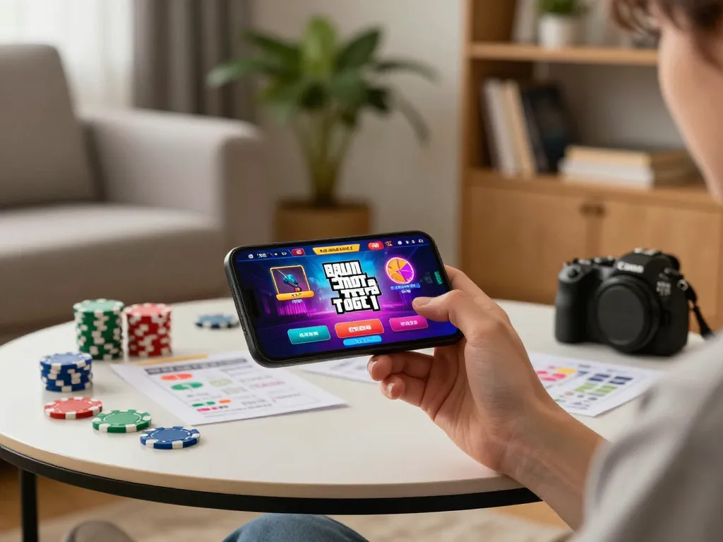 Engaging online gameplay of GTA Togel on smartphone in a cozy home setting.